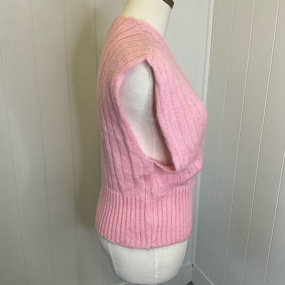 Pink Ribbed Wrap-Front Crew Sweater - Picture 5 of 9